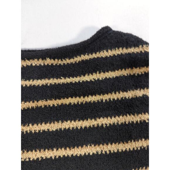 Promesa Striped Sweater S Black Tan Knit Crewneck Acrylic Nylon Pullover - Picture 10 of 11
